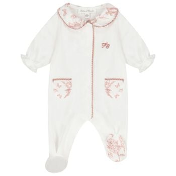 Baby Girls White & Pink Babygrow