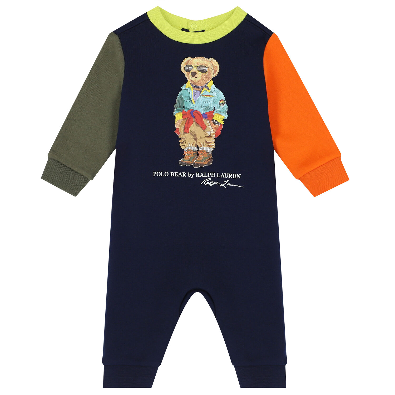 Baby Boys Navy Polo Bear Romper, 1, hi-res