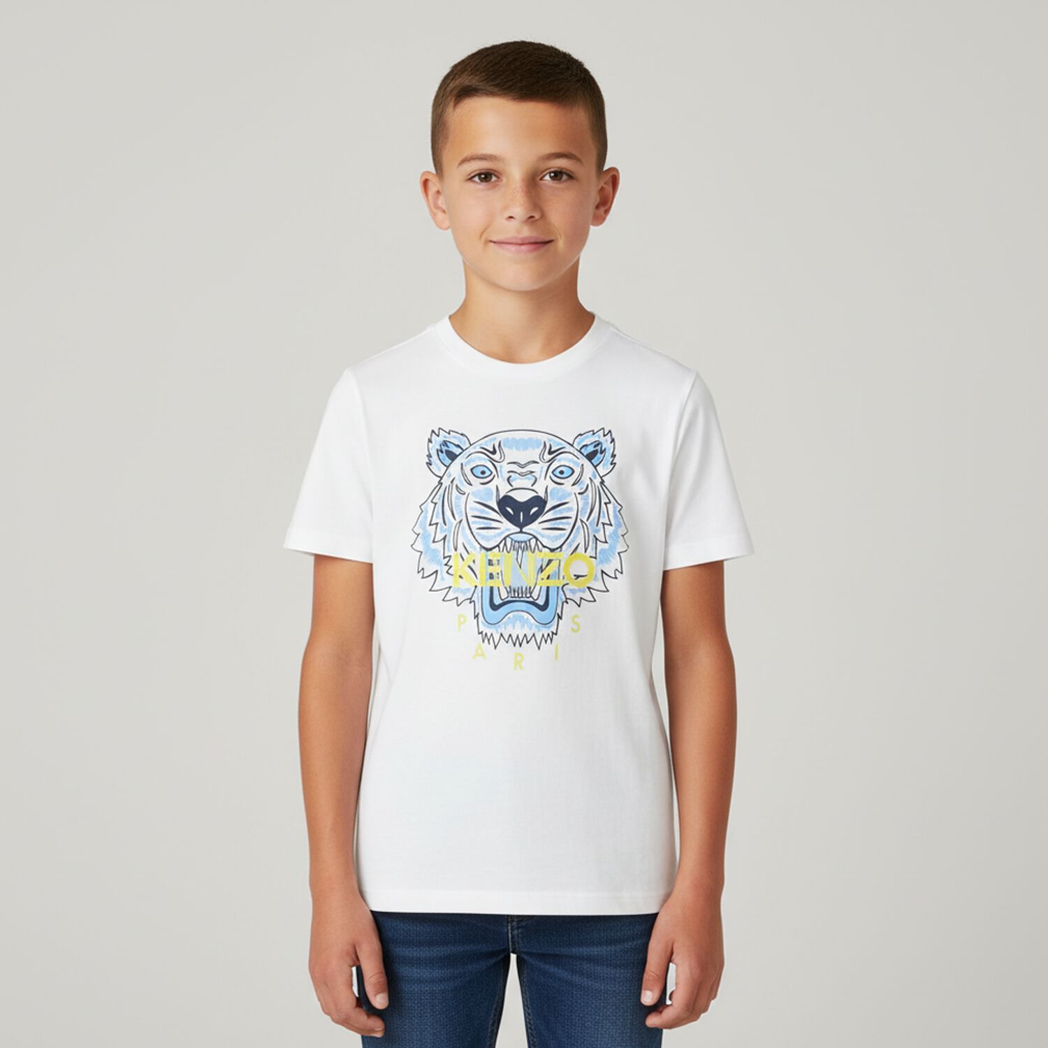 Boys White Tiger Logo T-Shirt, 1, hi-res
