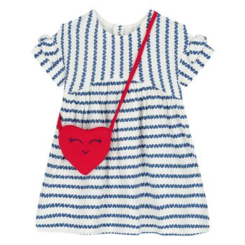 Younger Girls White & Blue Heart Dress & Bag Set