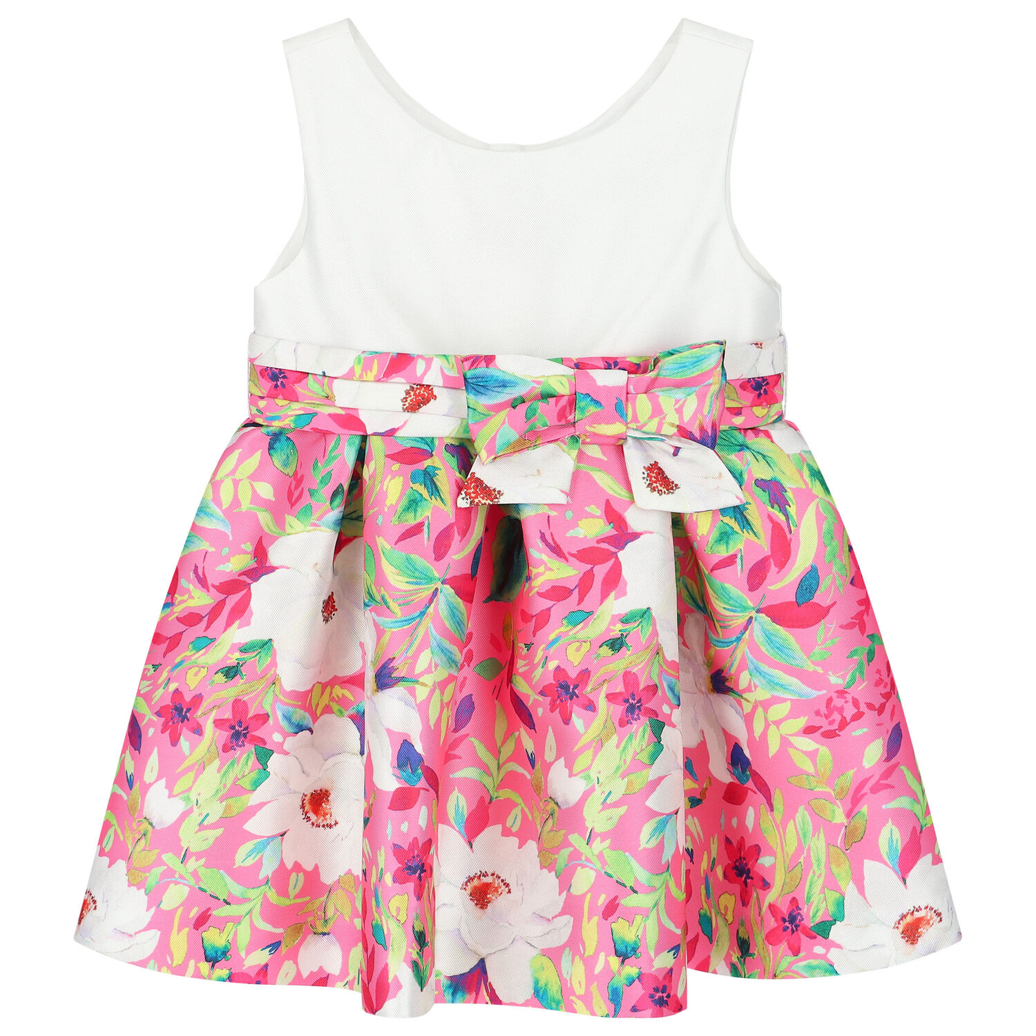 Younger Girls White & Pink Floral Dress, 1, hi-res