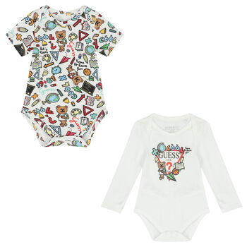 Baby Boys White Logo Bodysuit ( 2-Pack )