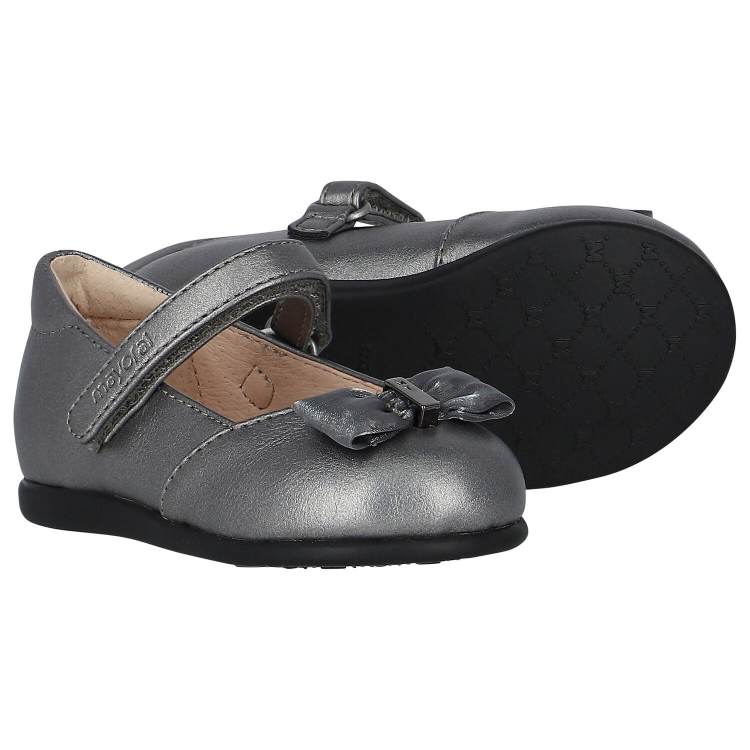 Younger Girls Silver Bow Shoes, 2, hi-res image number null
