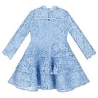 Girls Blue Floral Lace Dress, 1, hi-res