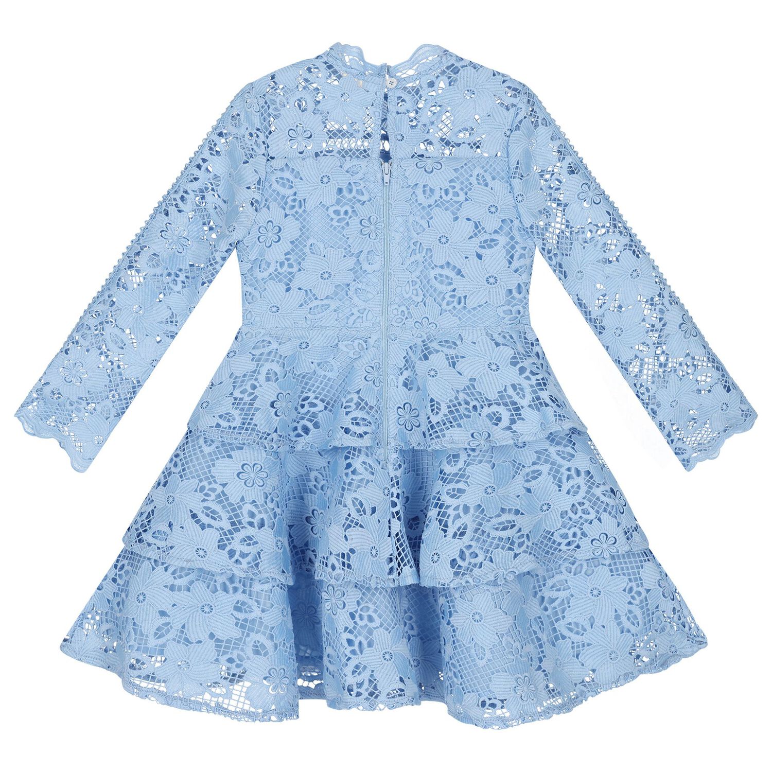 Girls Blue Floral Lace Dress, 1, hi-res