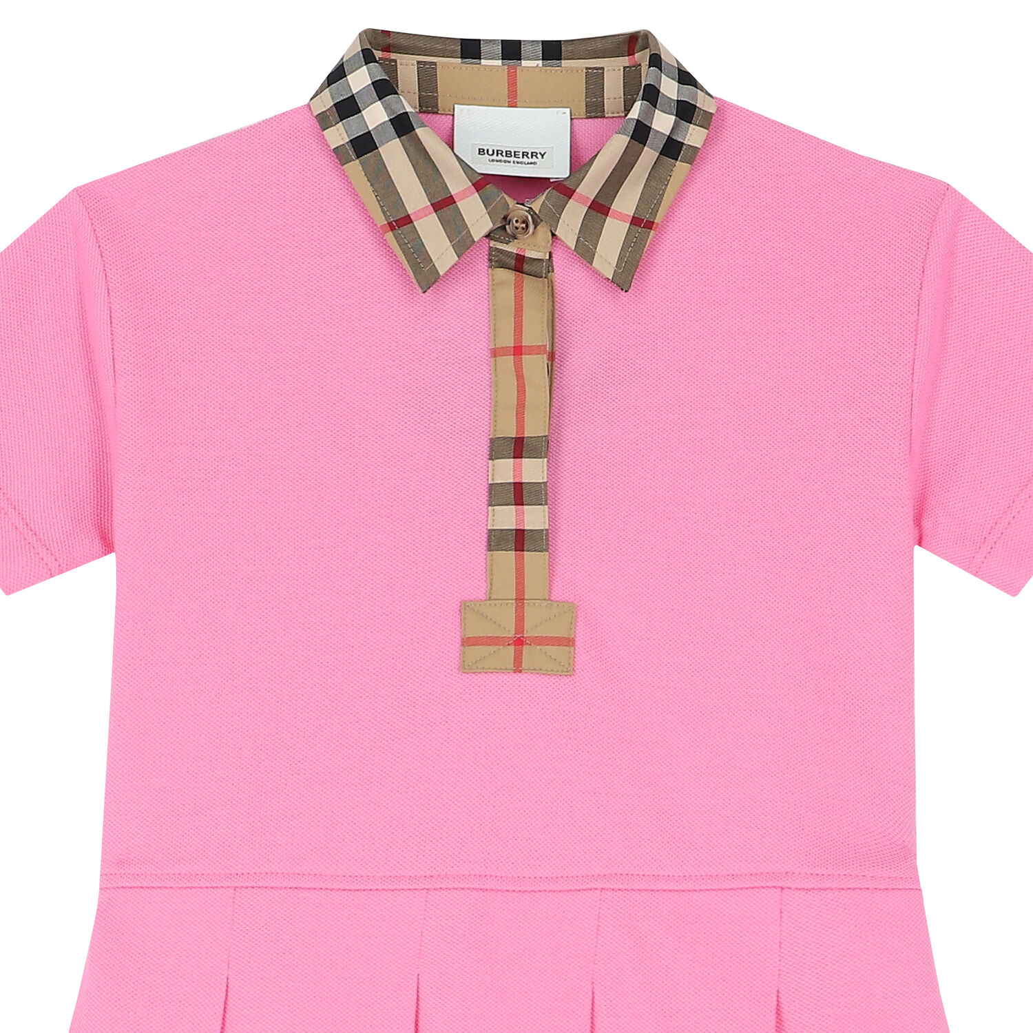 Younger Girls Pink Checkered Polo Dress, 1, hi-res