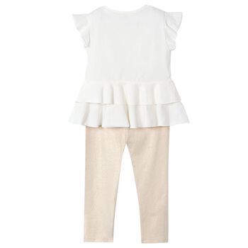 Girls White & Gold Leggings Set