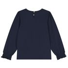Girls Navy Blue Logo Long Sleeve Top, 2, hi-res