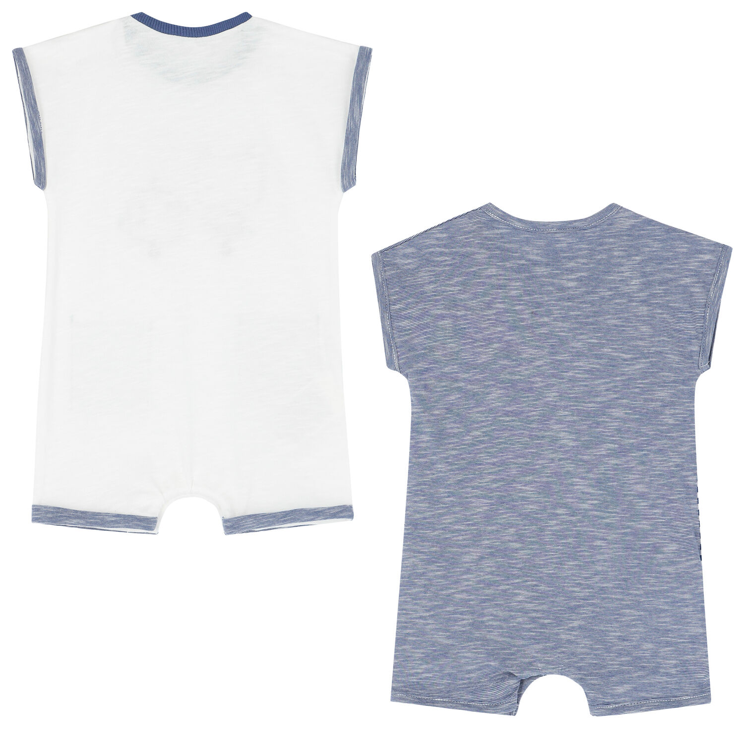 Baby Boys White & Blue Romper Set, 1, hi-res