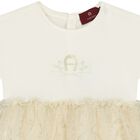 Younger Girls Ivory & Gold Logo Dress, 1, hi-res