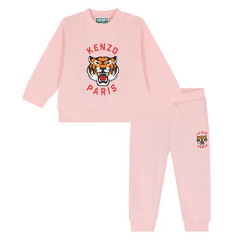 Younger Girls Pink Tiger Logo Tracksuit