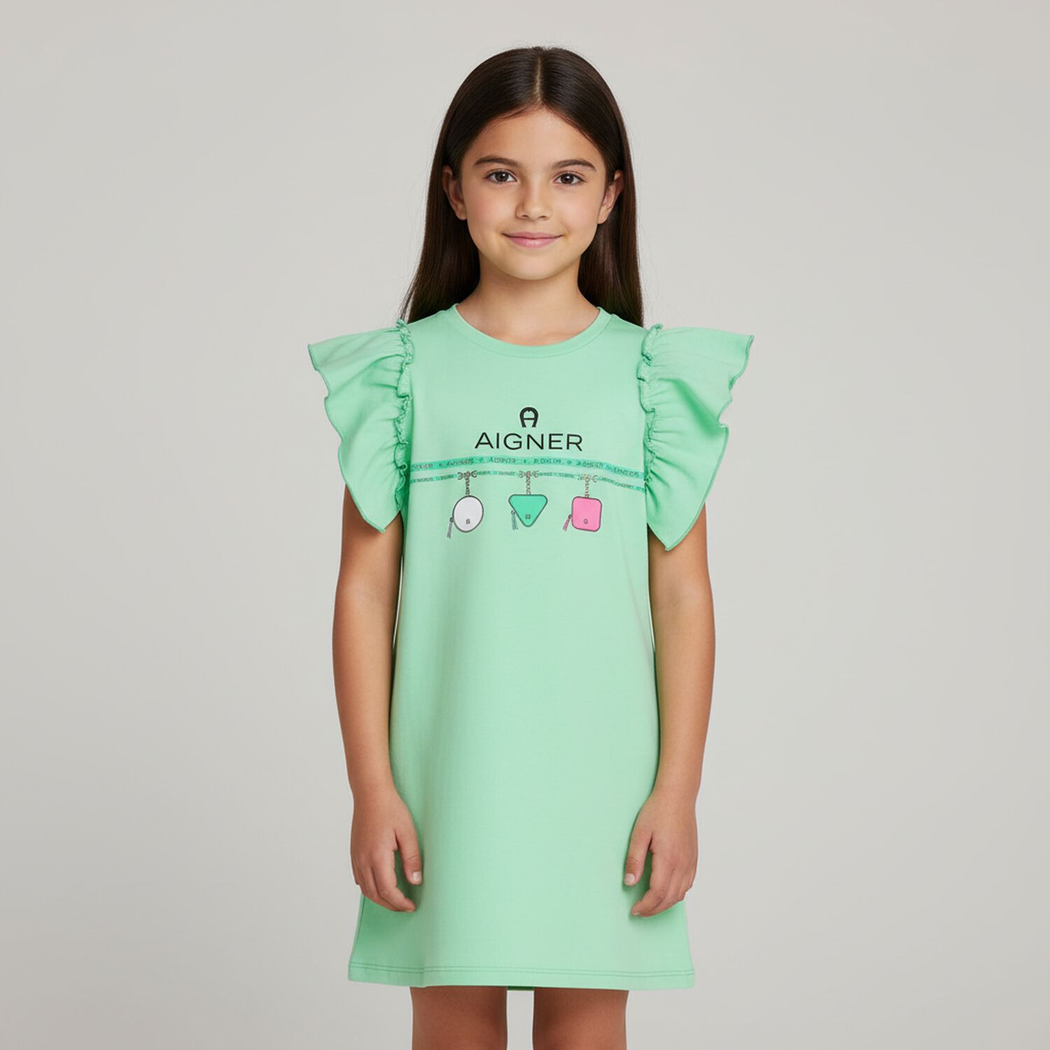 Girls Green Logo Dress, 2, hi-res image number null