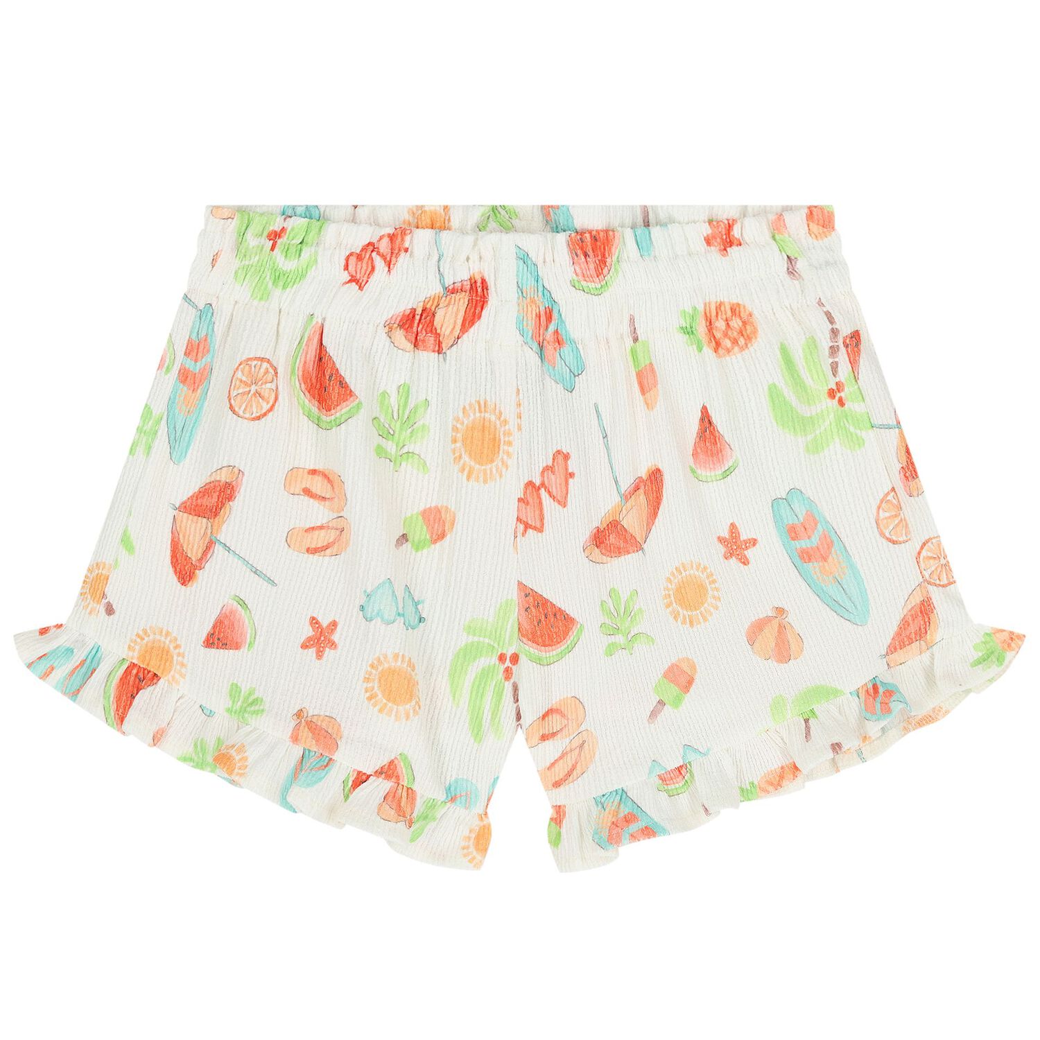 Girls Orange & Ivory Fruit Shorts Set, 1, hi-res