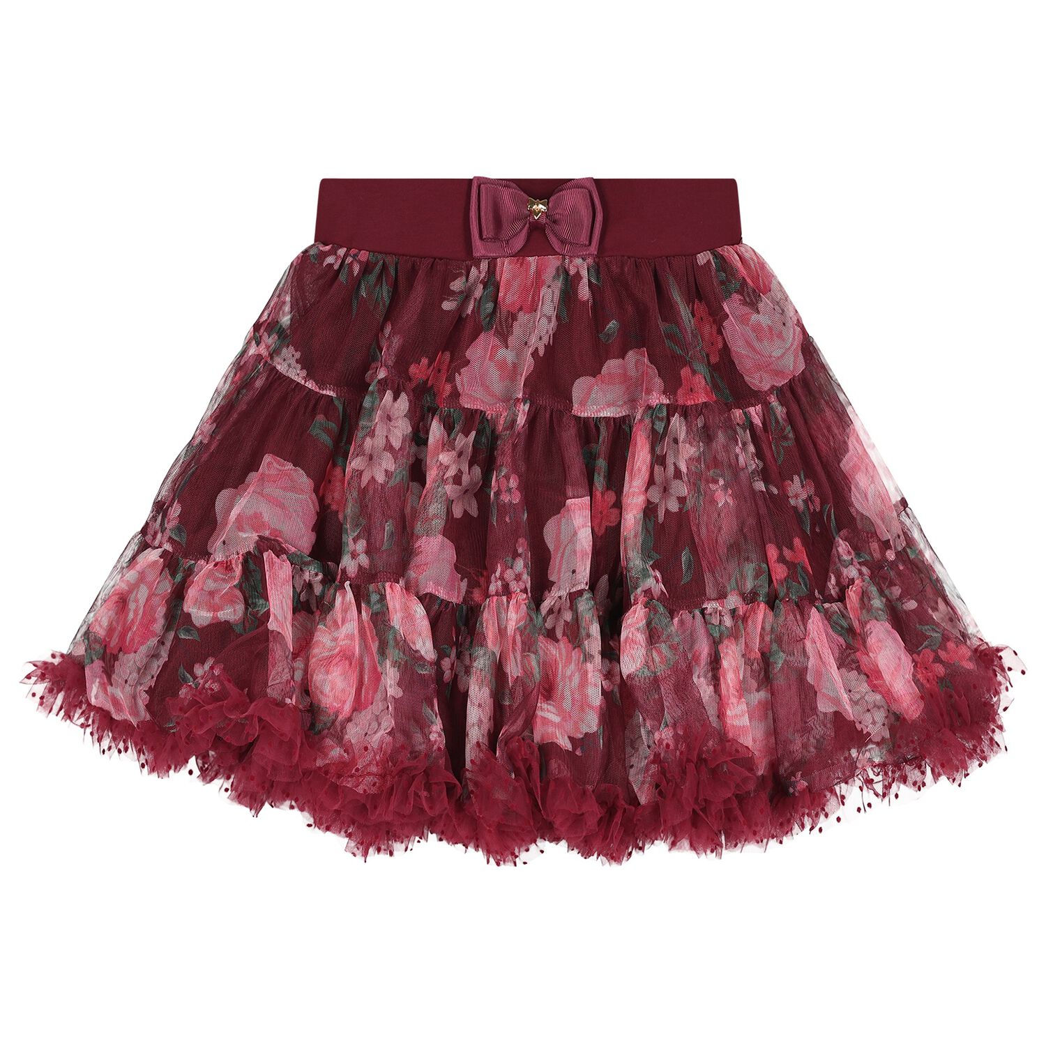 Girls Burgundy Floral Pixie Tutu Skirt, 1, hi-res