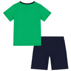 Boys Green & Navy Blue Dinosaur Shorts Set, 2, hi-res