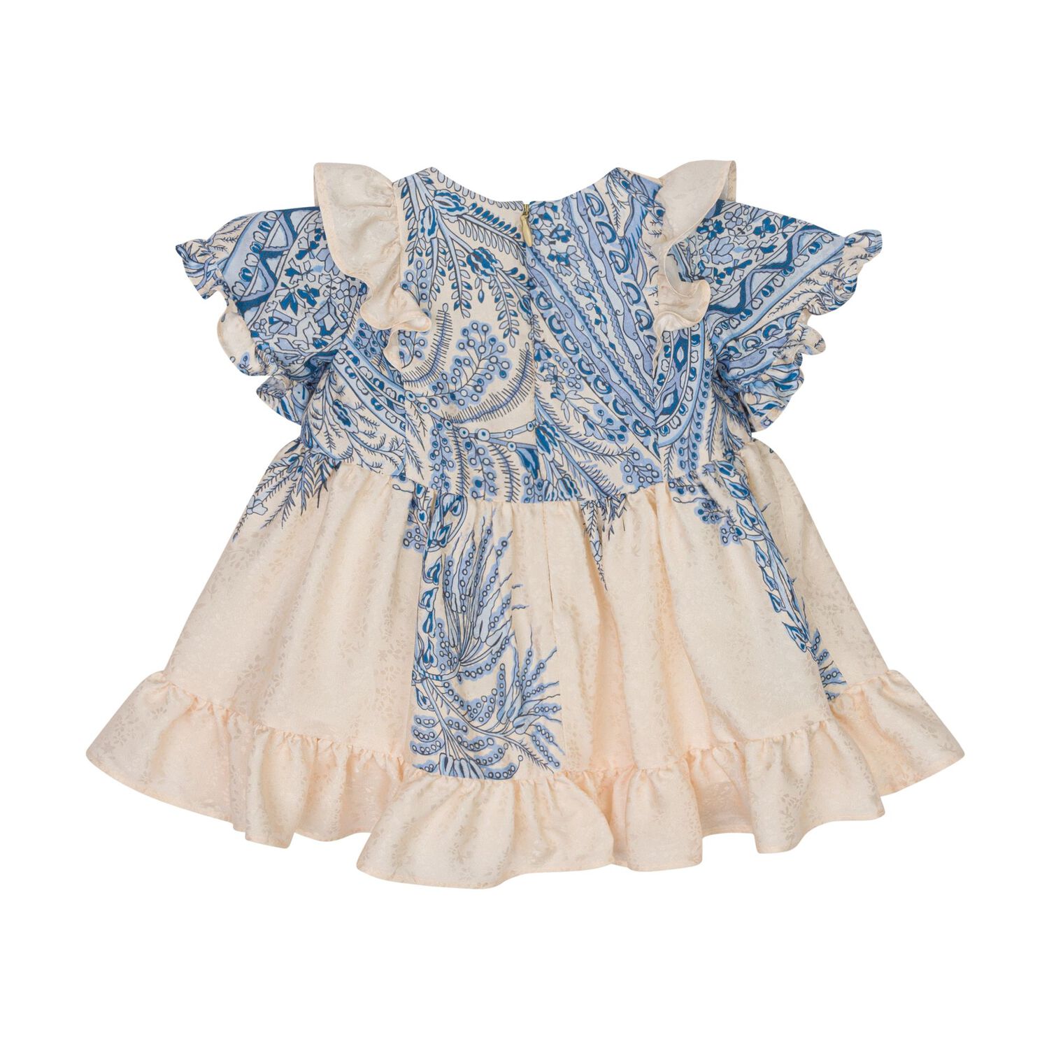 Baby Girls Ivory & Blue Paisley Dress, 1, hi-res