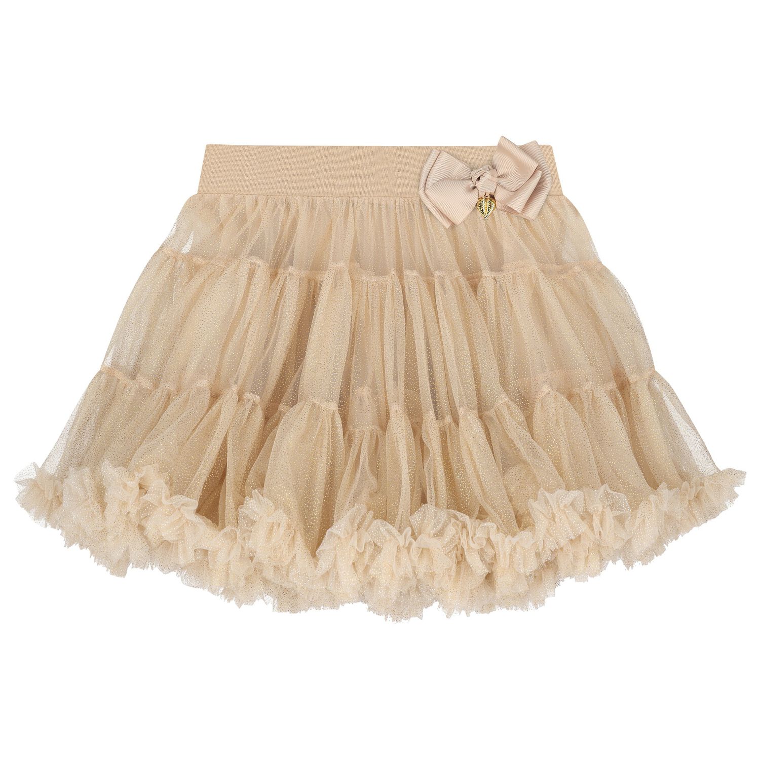 Girls Beige & Gold Tule Skirt, 14, hi-res