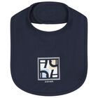 Baby Boys Navy Blue Logo Bib , 1, hi-res