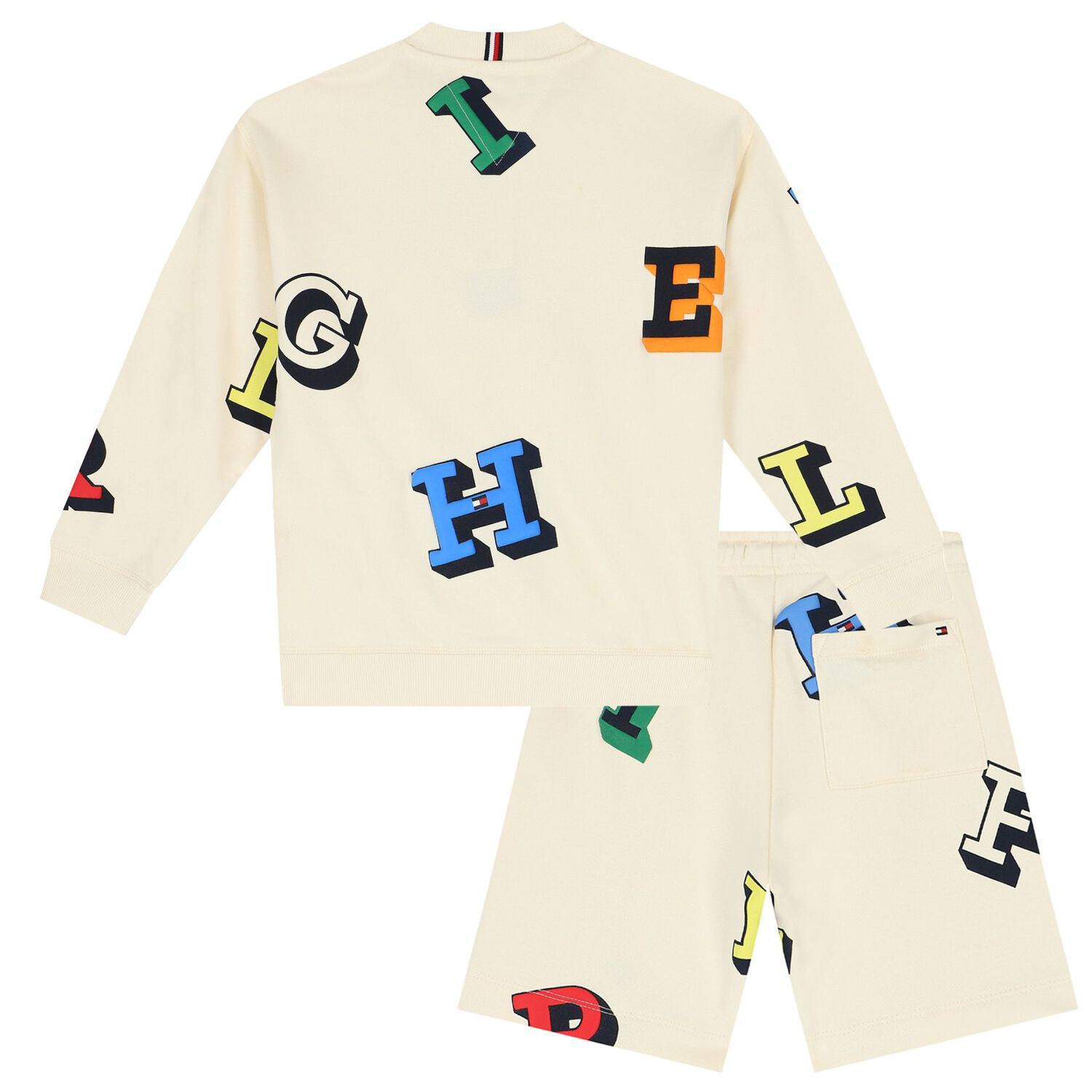 Boys Beige Logo Shorts Set, 1, hi-res image number null