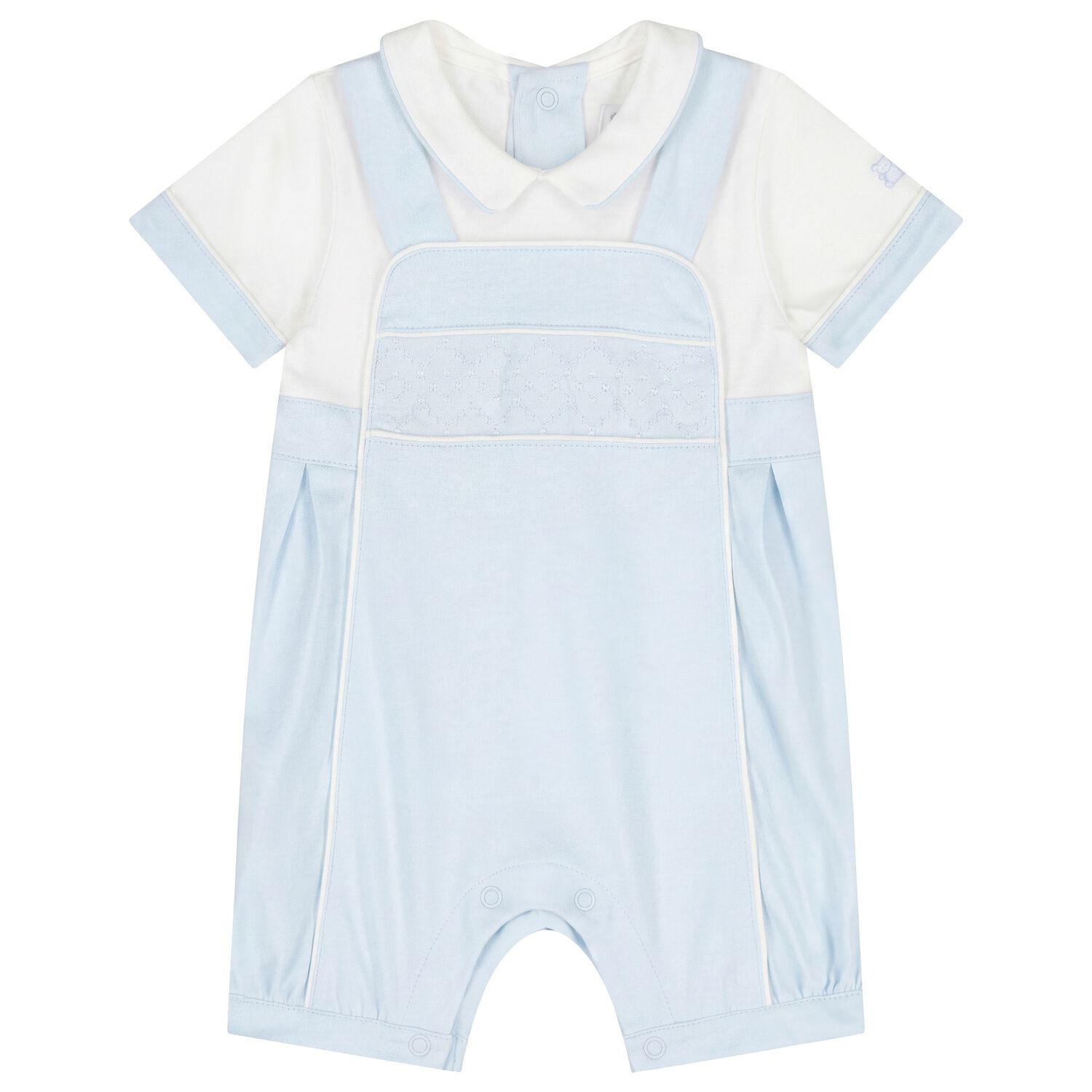 Baby Boys White & Blue Romper, 1, hi-res