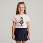 Girls Navy Blue Logo Pleated Skirt, 1, hi-res