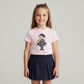 Girls Navy Blue Logo Pleated Skirt