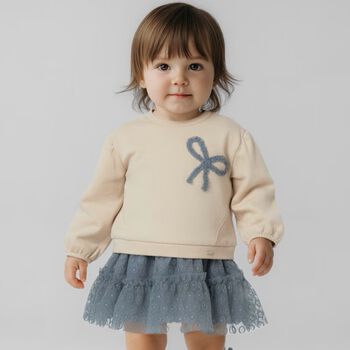 Younger Girls Beige & Blue Tulle Skirt Set