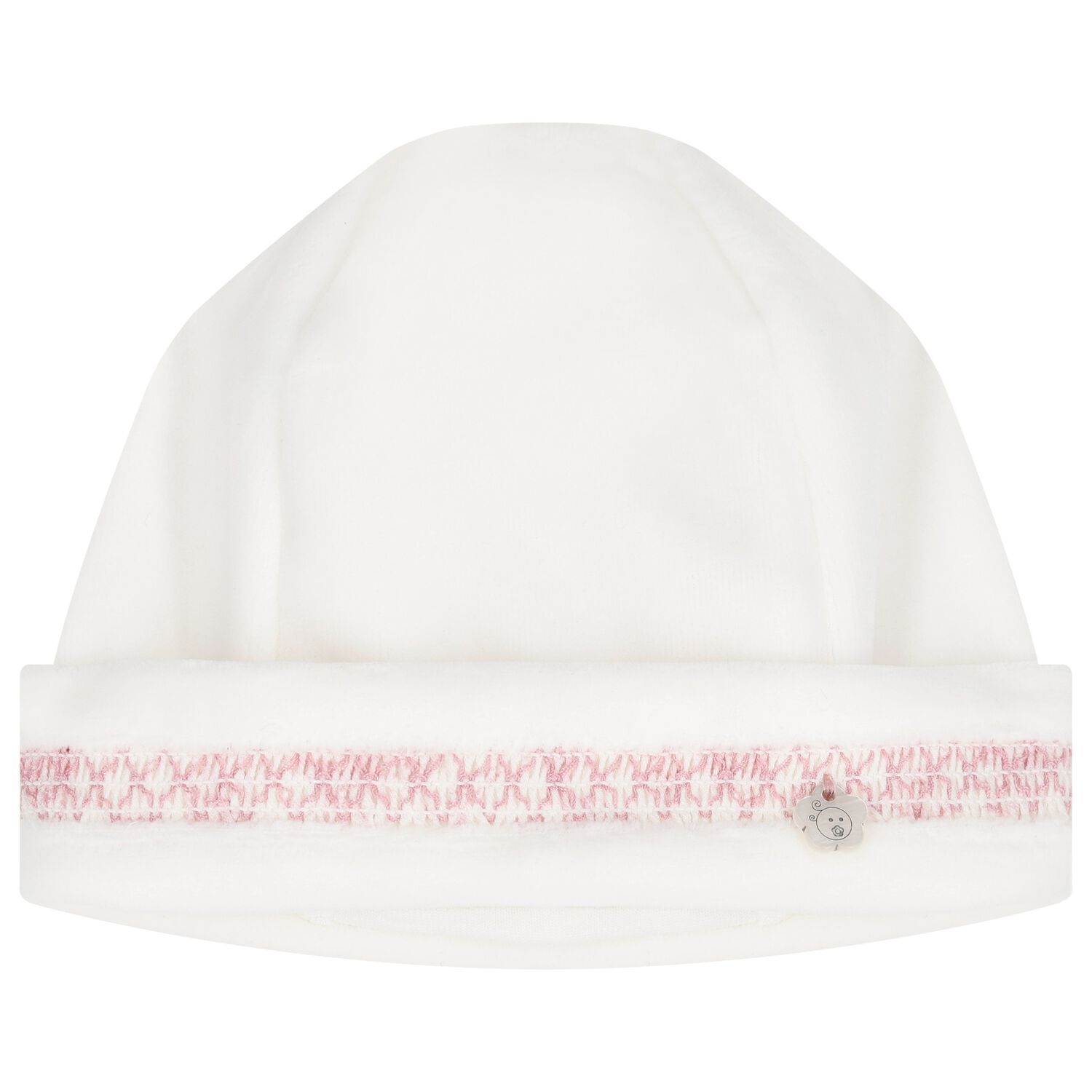 Baby Girls White & Pink Smocked Hat, 1, hi-res