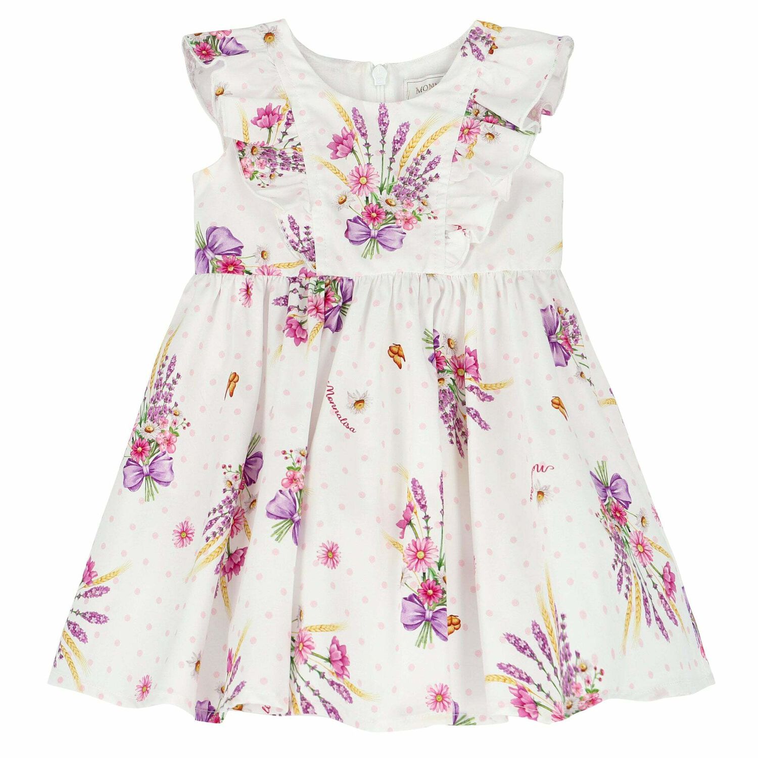 Baby Girls White Floral Dress, 1, hi-res
