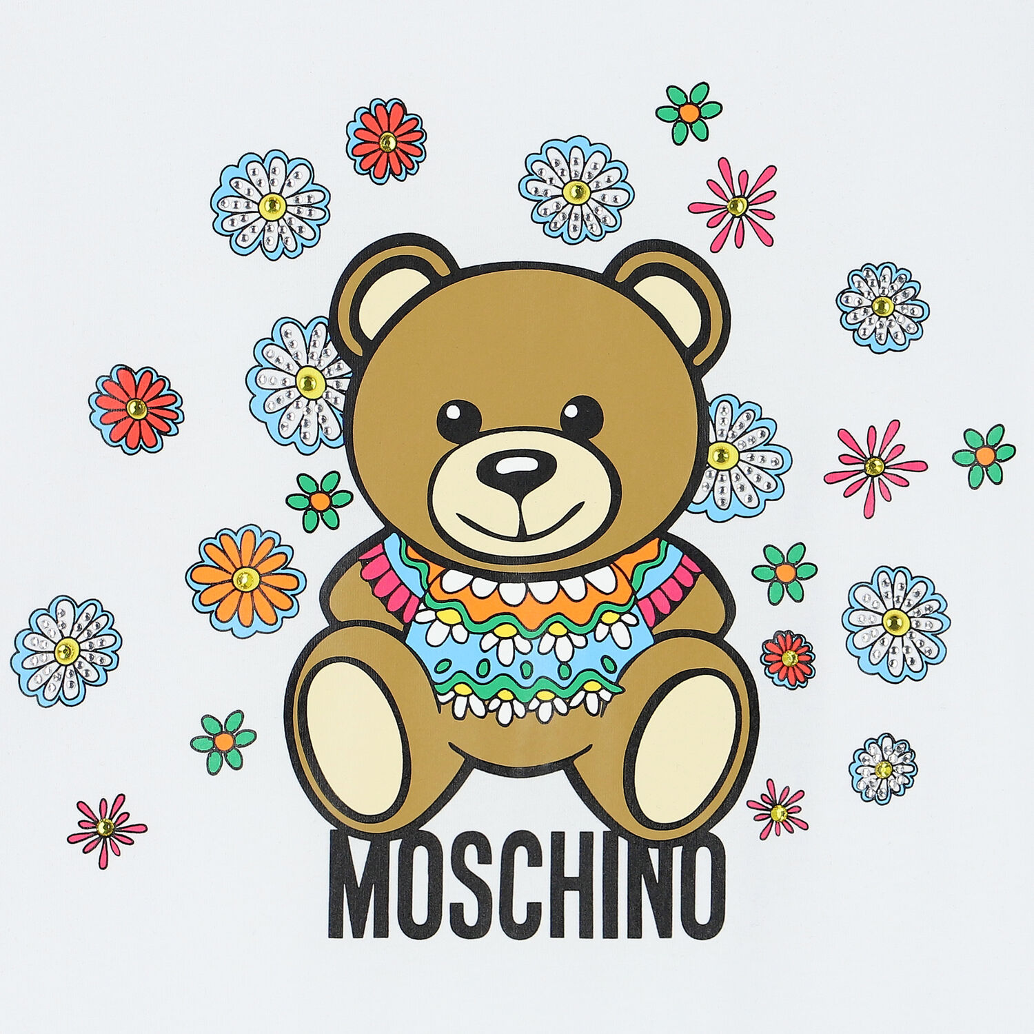 Girls White Teddy Bear Logo Dress, 1, hi-res image number null