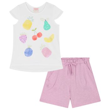 Girls White & Pink Fruits Shorts Set
