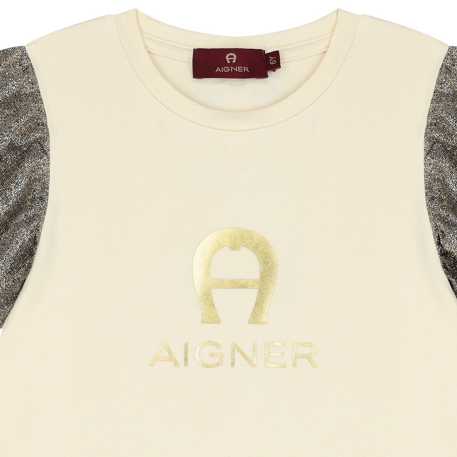 Girls Ivory & Gold Logo Dress, 2, hi-res