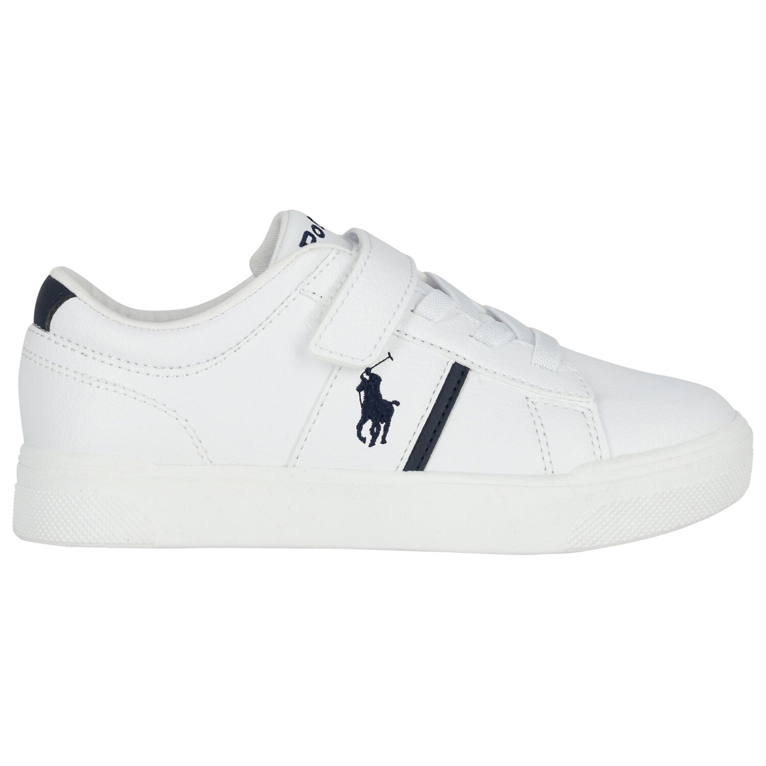 Boys White & Navy Blue Logo Trainers , 1, hi-res