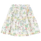 Girls White Floral Skirt Set, 1, hi-res