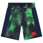 Boys Navy & Green Logo Shorts, 1, hi-res
