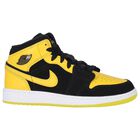 Black, Yellow & White Air Jordan 1 Mid Trainers, 1, hi-res