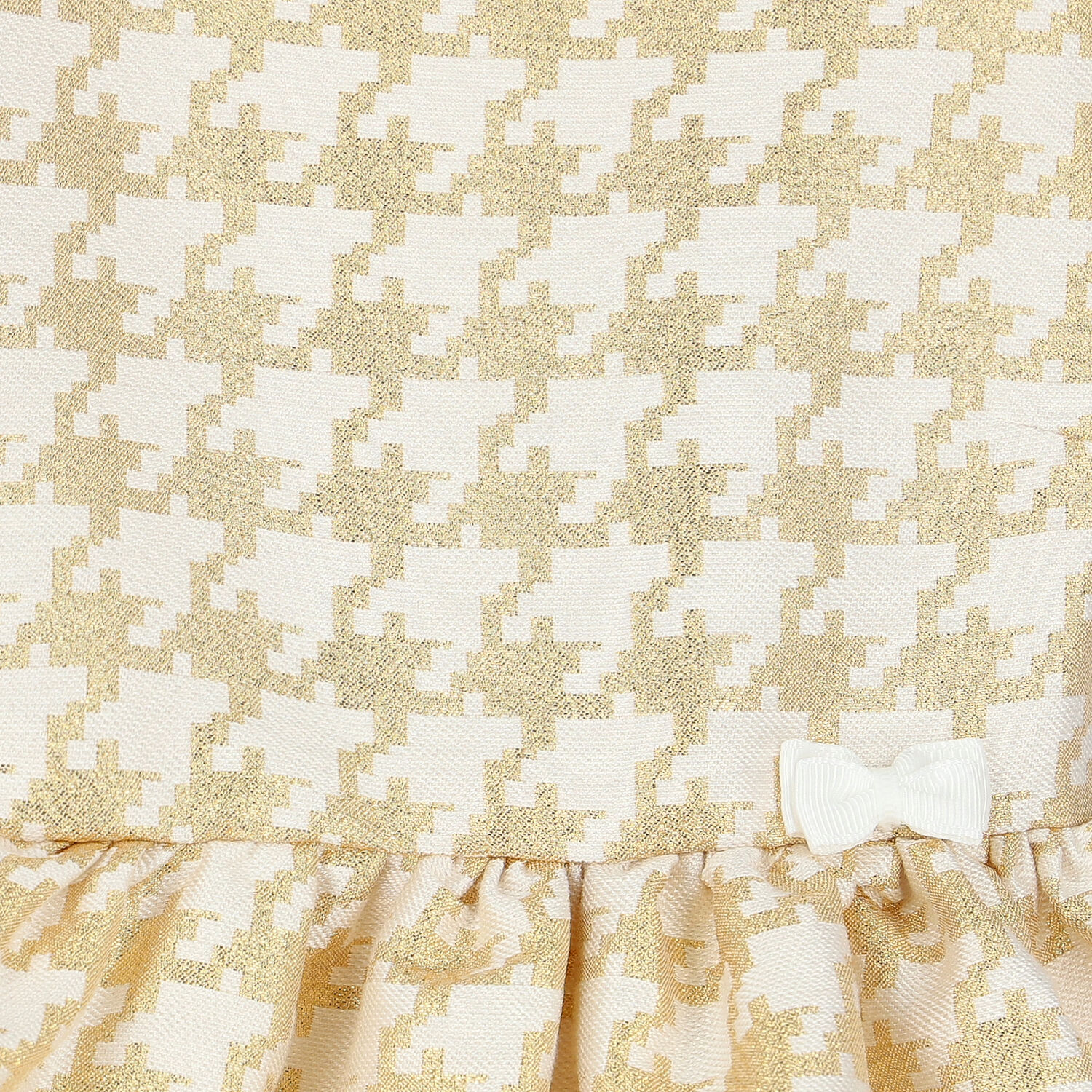 Baby Girls White & Gold Houndstooth Dress, 1, hi-res