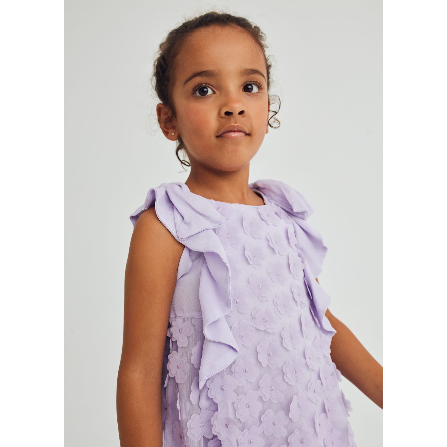 Girls Lilac Flowers Chiffon Dress, 2, hi-res image number null
