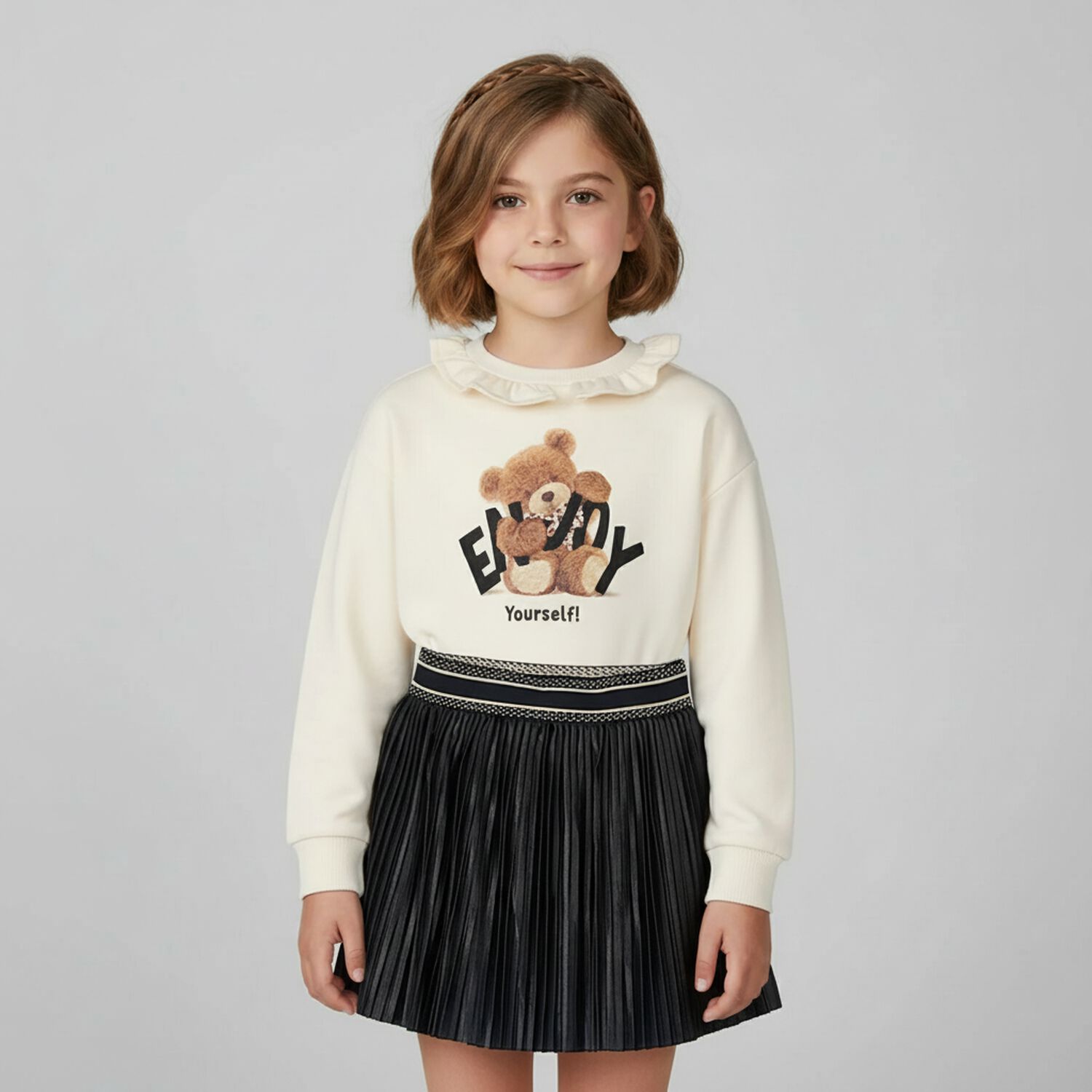 Girls Ivory Teddy Bear Sweatshirt, 1, hi-res