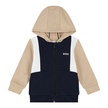 Younger Boys Navy Blue Hooded Zip Up Top