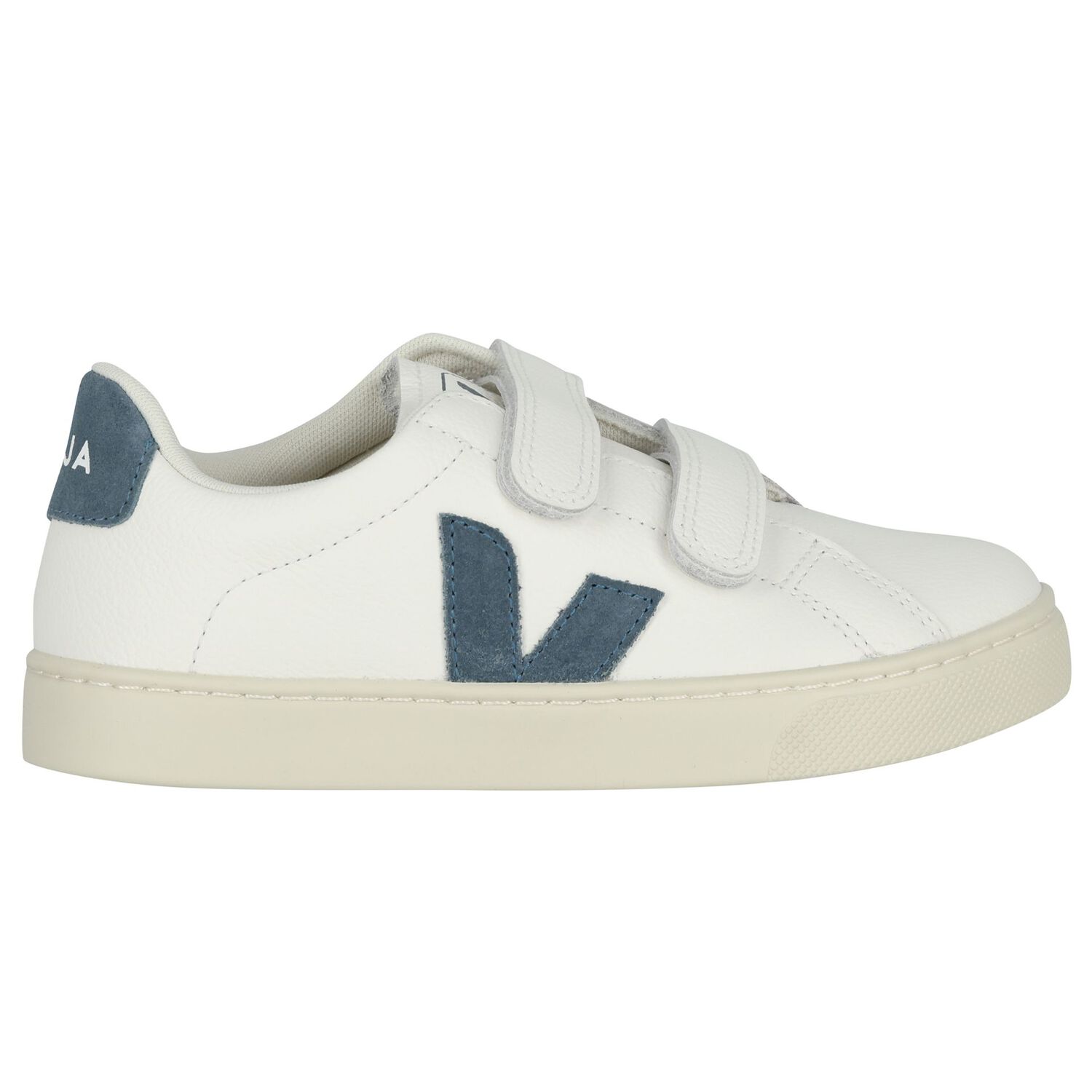 White & Blue Logo Leather Trainers , 1, hi-res