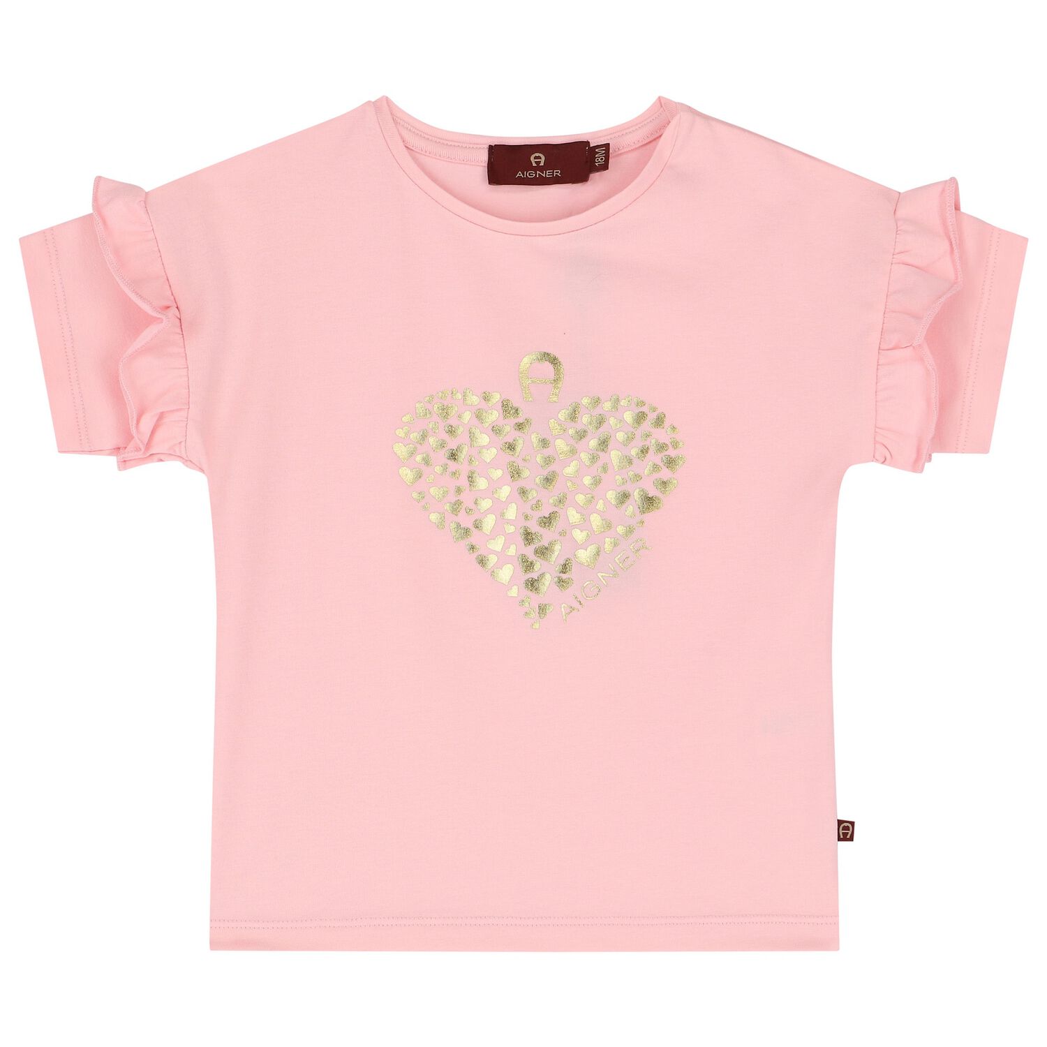 Younger Girls Pink & Gold Logo Heart T-Shirt, 2, hi-res