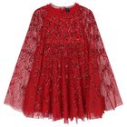 Girls Red Bow Lattice Sequin Cape Dress, 2, hi-res