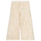 Girls Beige & Gold Chiffon & Sequin Lace Trousers Set, 1, hi-res