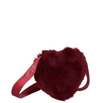 Girls Burgundy Fur Heart Bag ( 17cm )