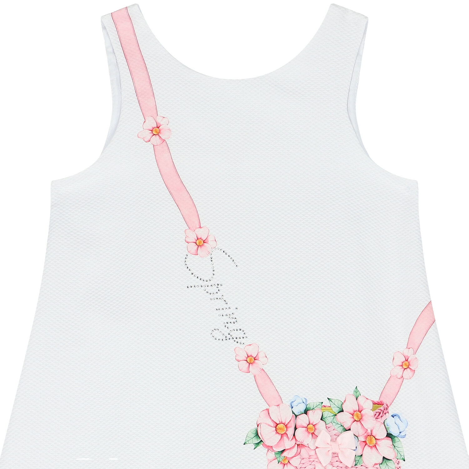 Girls White Floral Bag Dress, 1, hi-res