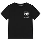 Boys Mini Me Black Ikonik Karl T-Shirt, 1, hi-res