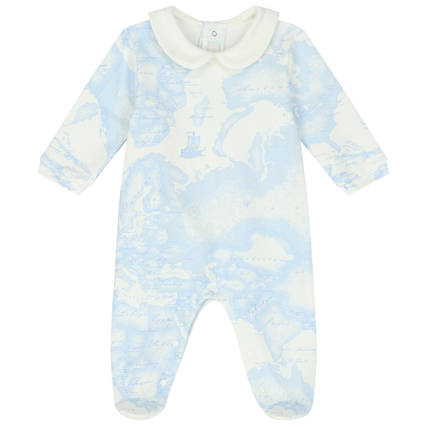 Ivory & Blue Geo Map Babygrow Set, 3, hi-res