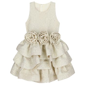 Girls Gold Roses Tiered Dress