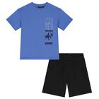 Boys Blue & Black Shorts Set, 1, hi-res